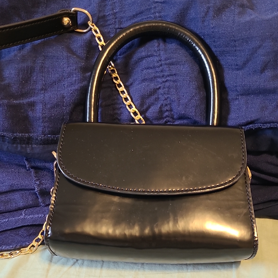 By Far Elegant Black Handbag With Gold Chain